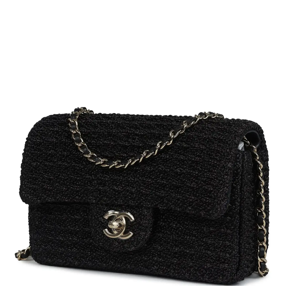 Chanel Chanel Mini Summer Nights Flap Bag Black Woven Patent Leather Light Gold Hardware | Thumbnail 3 Chanel Chanel Mini Summer Nights Flap Bag Black Woven Patent Leather Light Gold Hardware | Thumbnail 3