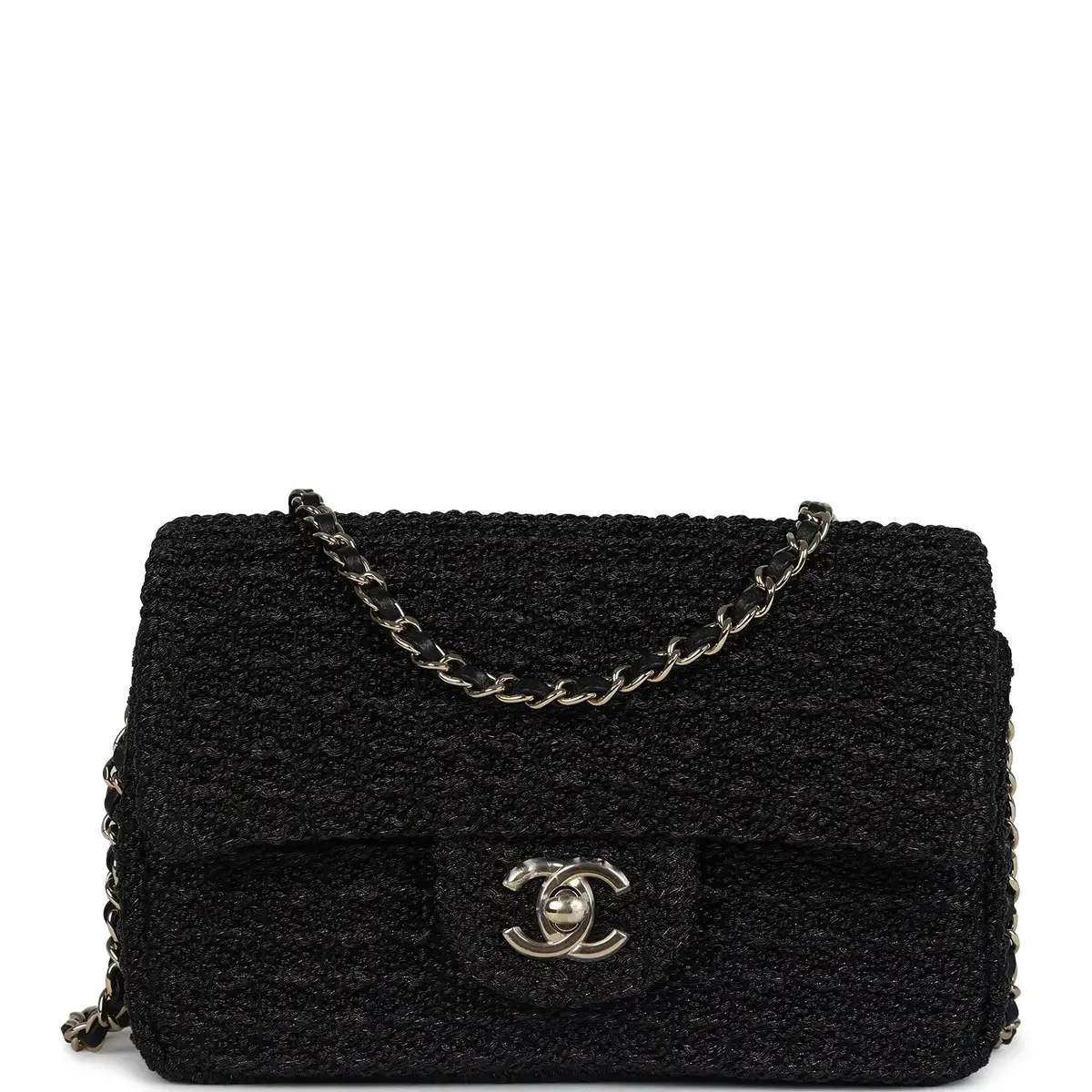 Chanel Chanel Mini Summer Nights Flap Bag Black Woven Patent Leather Light Gold Hardware