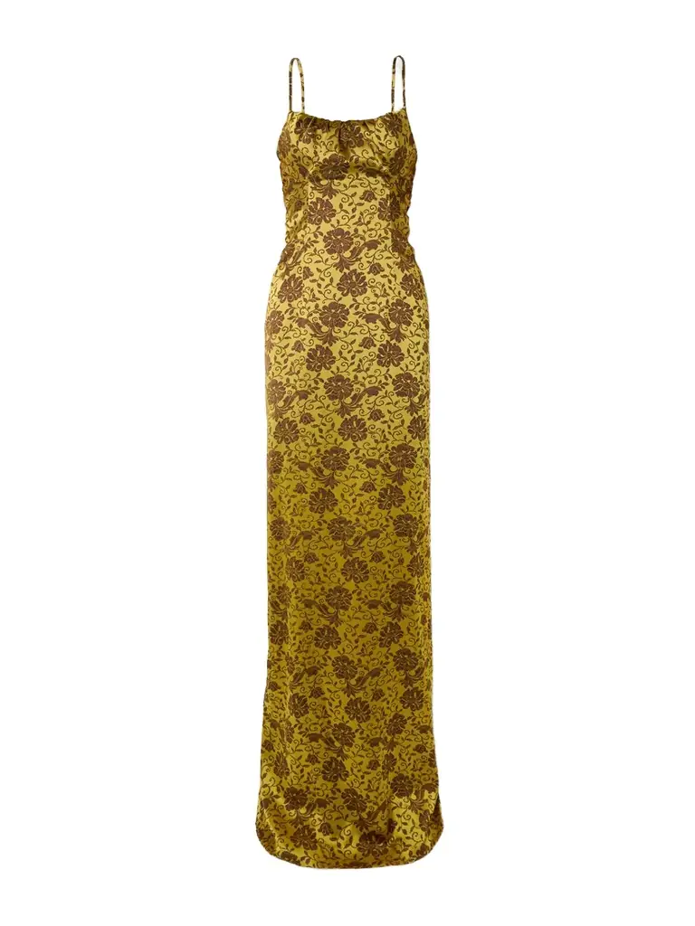 Gathered Floral-brocade Gown