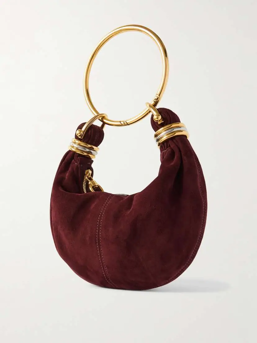 Chloé Bracelet Embellished Leather-trimmed Suede Shoulder Bag | Thumbnail 3 Chloé Bracelet Embellished Leather-trimmed Suede Shoulder Bag | Thumbnail 3
