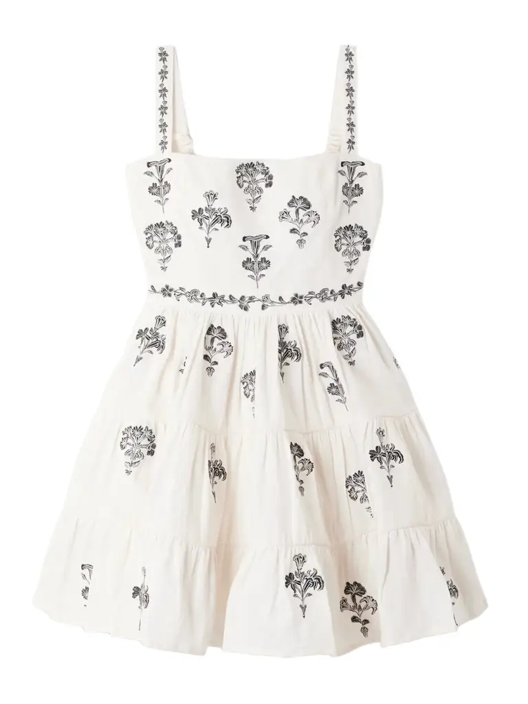 Lima Tiered Embroidered Linen Mini Dress
