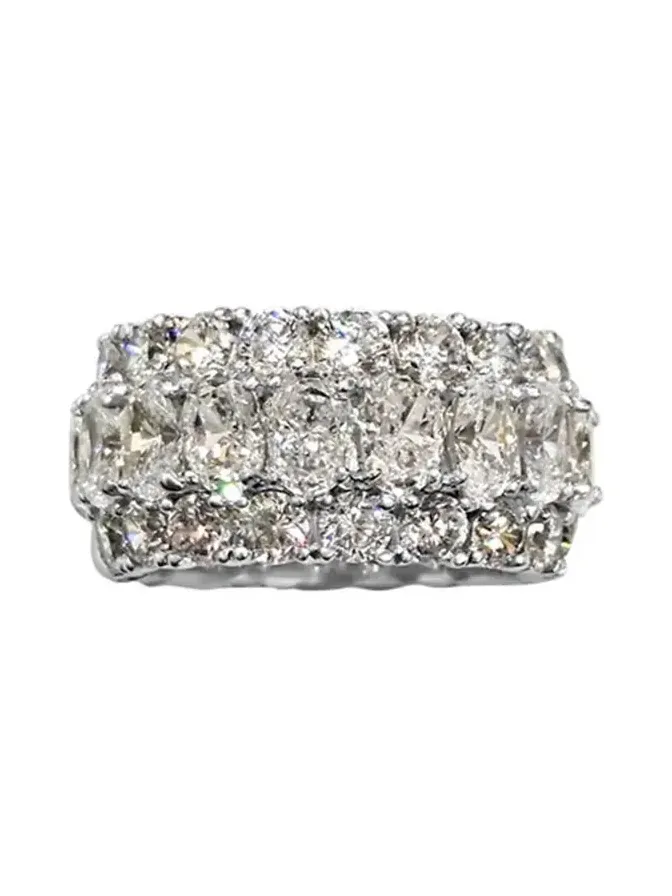 Three Row Oval Round Eternity Band