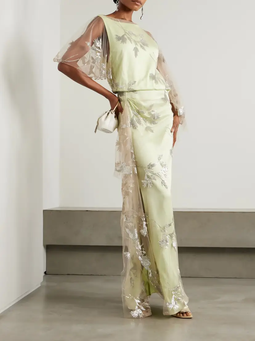 Erdem Draped Asymmetric Sequin-embellished Tulle And Satin-crepe Gown | Thumbnail 2 Erdem Draped Asymmetric Sequin-embellished Tulle And Satin-crepe Gown | Thumbnail 2
