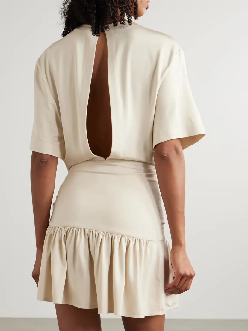 Rabanne Asymmetric Bow-detailed Gathered Satin-jersey Mini Dress | Thumbnail 3 Rabanne Asymmetric Bow-detailed Gathered Satin-jersey Mini Dress | Thumbnail 3