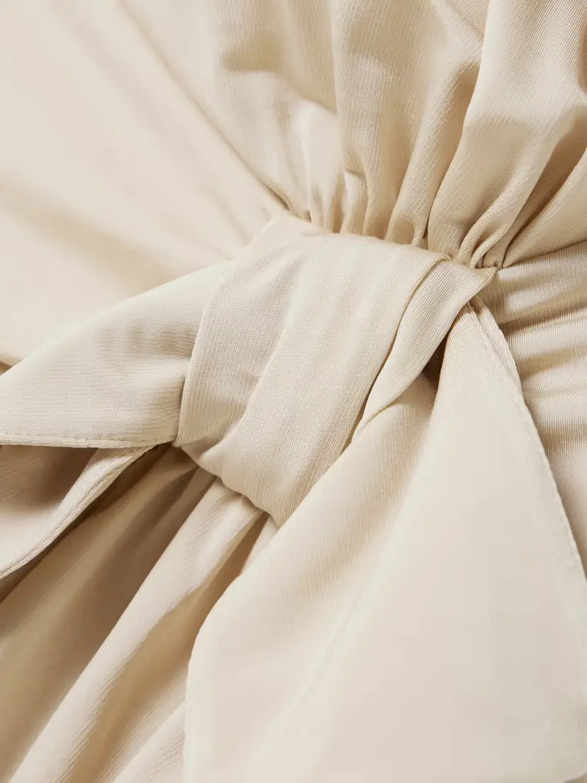 Rabanne Asymmetric Bow-detailed Gathered Satin-jersey Mini Dress | Thumbnail 4 Rabanne Asymmetric Bow-detailed Gathered Satin-jersey Mini Dress | Thumbnail 4