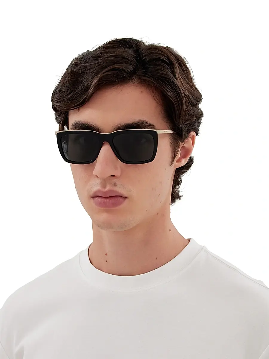 Saint Laurent Men's Combi Metal Top Bar 56MM Square Sunglasses - Black Gold Black | Thumbnail 2 Saint Laurent Men's Combi Metal Top Bar 56MM Square Sunglasses - Black Gold Black | Thumbnail 2