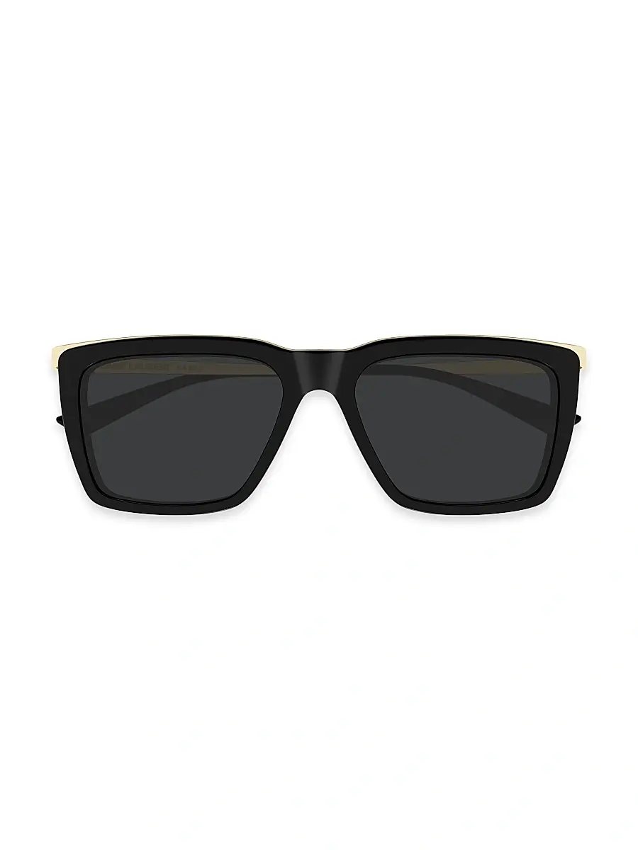 Saint Laurent Men's Combi Metal Top Bar 56MM Square Sunglasses - Black Gold Black | Thumbnail 3 Saint Laurent Men's Combi Metal Top Bar 56MM Square Sunglasses - Black Gold Black | Thumbnail 3
