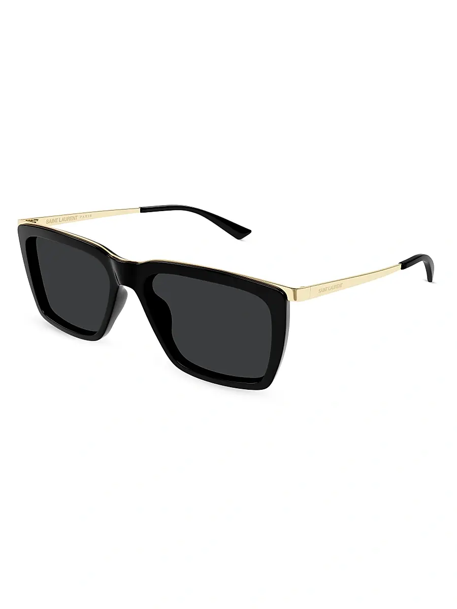 Saint Laurent Men's Combi Metal Top Bar 56MM Square Sunglasses - Black Gold Black | Image 1 Saint Laurent Men's Combi Metal Top Bar 56MM Square Sunglasses - Black Gold Black | Image 1