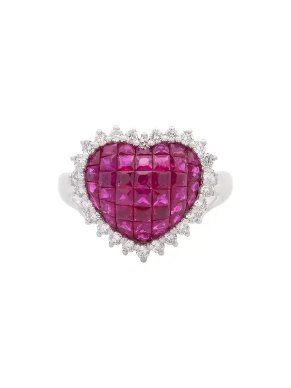 1.95ct Diamond Ruby 18K Gold Cluster Heart Ring