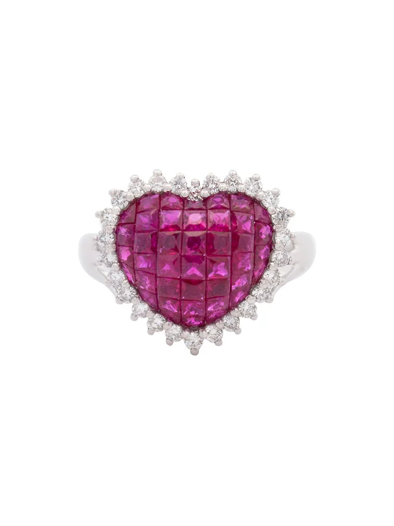 1.95ct Diamond Ruby 18K Gold Cluster Heart Ring 1.95ct Diamond Ruby 18K Gold Cluster Heart Ring