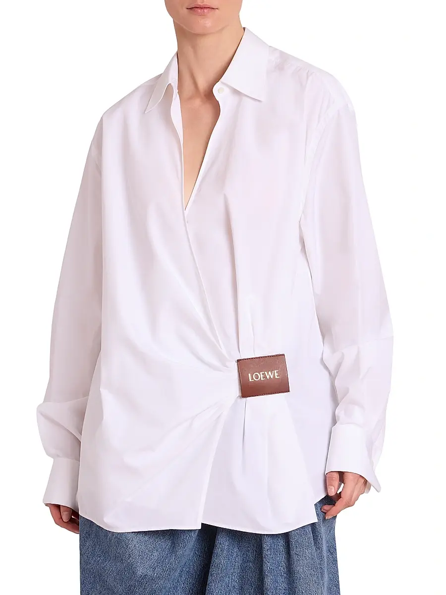 LOEWE Women's Draped Cotton Shirt - White | Thumbnail 2 LOEWE Women's Draped Cotton Shirt - White | Thumbnail 2