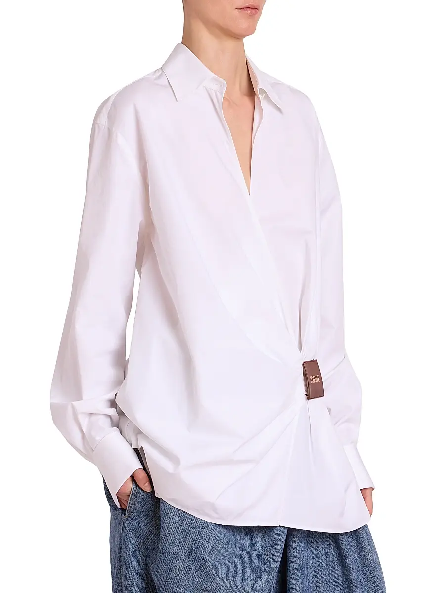 LOEWE Women's Draped Cotton Shirt - White | Thumbnail 3 LOEWE Women's Draped Cotton Shirt - White | Thumbnail 3