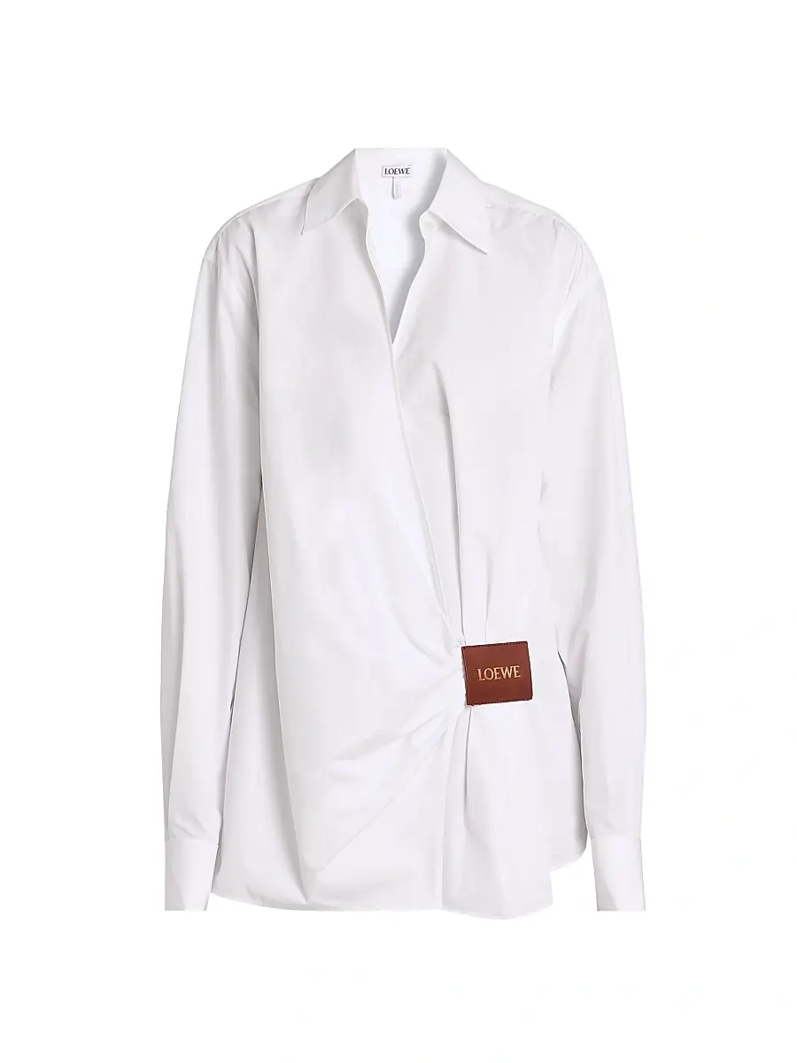 Women's Draped Cotton Shirt - White Women's Draped Cotton Shirt - White