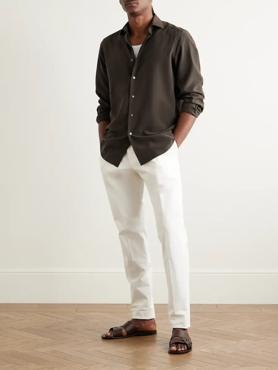 Zegna Garment-Dyed Brushed-Silk Shirt - Men | Thumbnail 2
