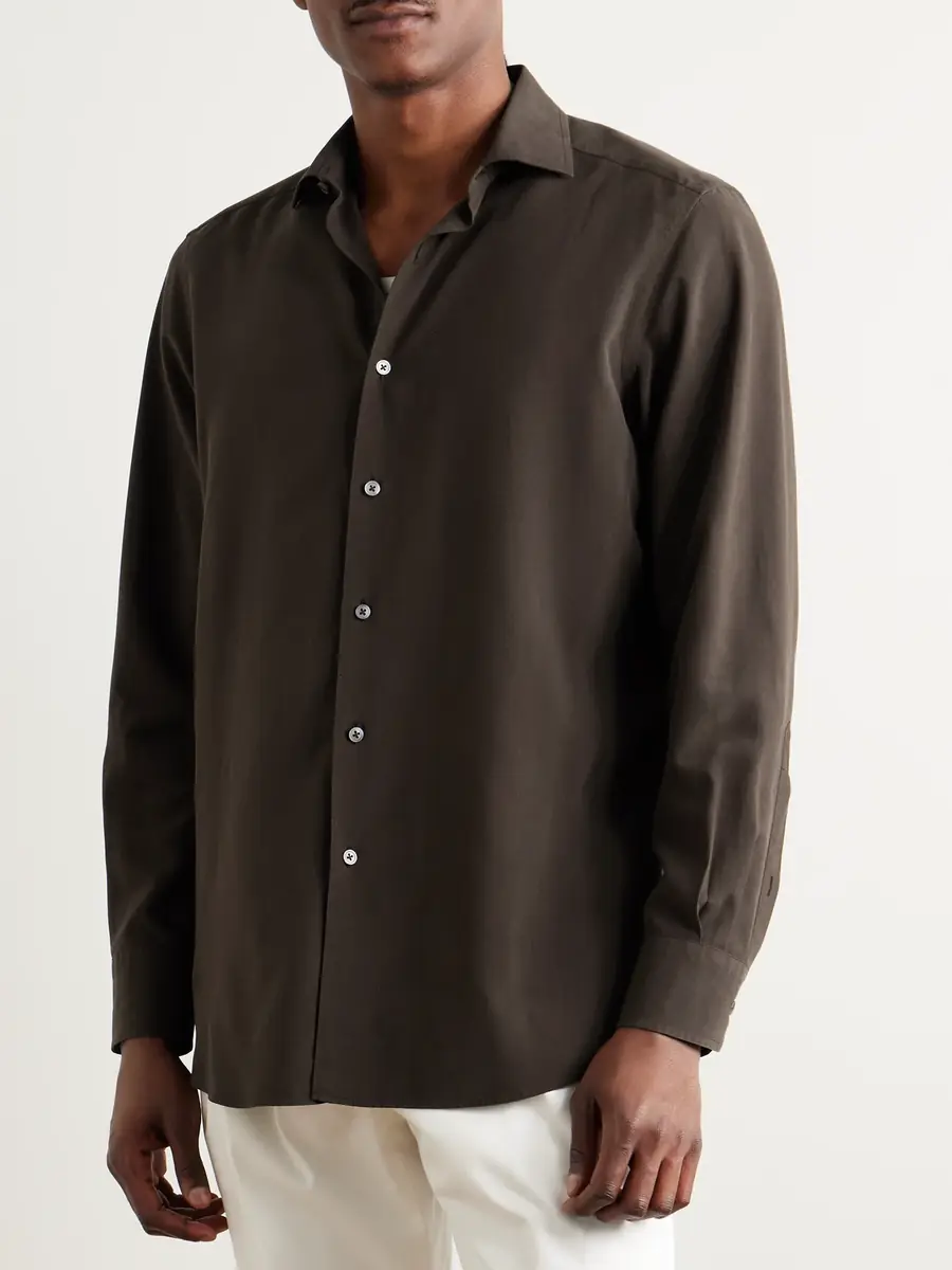 Zegna Garment-Dyed Brushed-Silk Shirt - Men | Thumbnail 3
