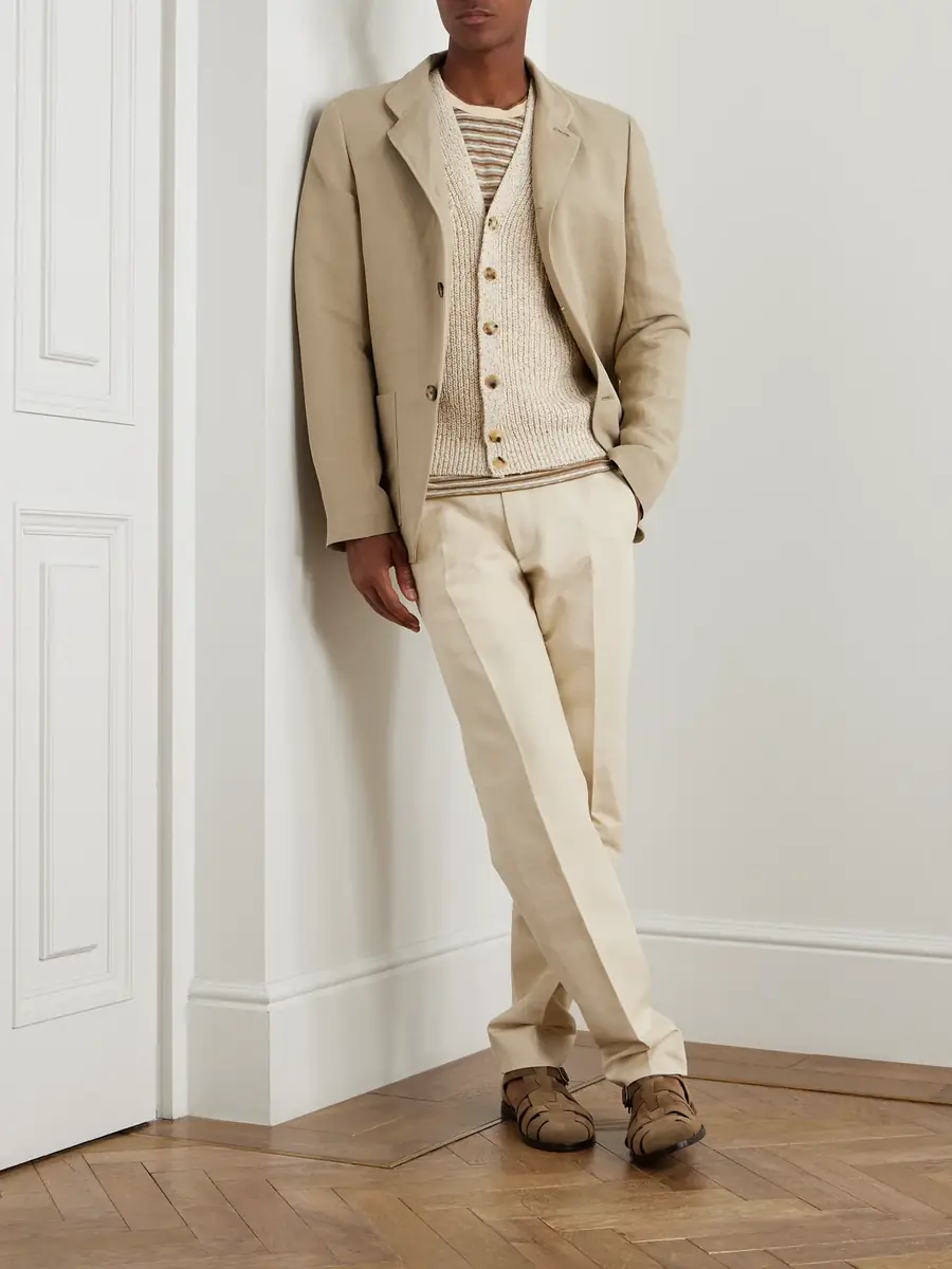 Loro Piana Spagna Unstructured Nehru-Collar Linen and Silk-Blend Twill Jacket - Men | Thumbnail 2