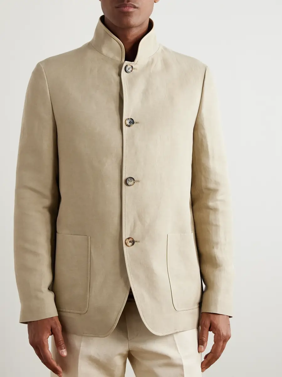 Loro Piana Spagna Unstructured Nehru-Collar Linen and Silk-Blend Twill Jacket - Men | Thumbnail 3