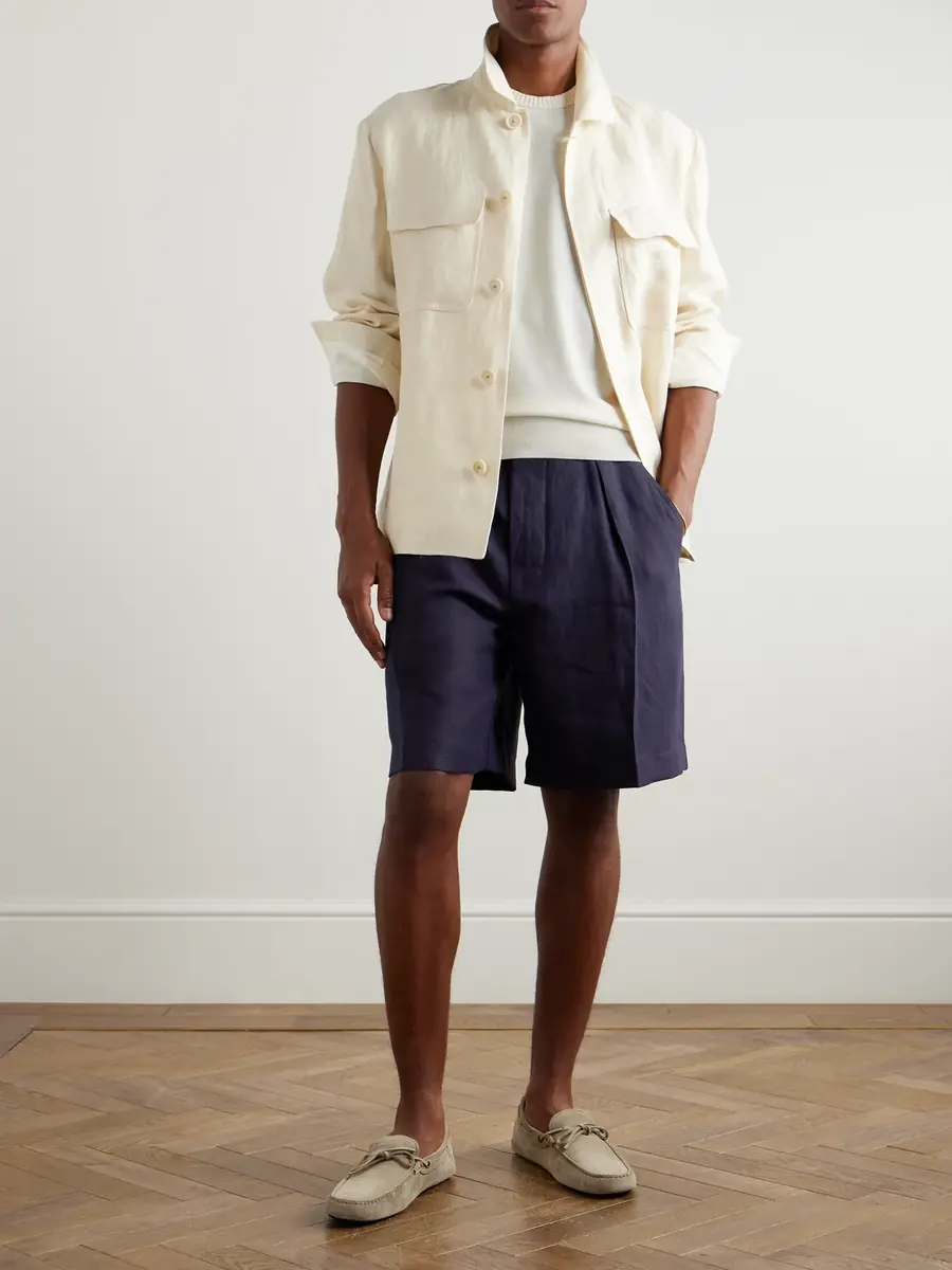Loro Piana Reinga Wide-Leg Pleated Linen-Twill Bermuda Shorts - Men | Thumbnail 2 Loro Piana Reinga Wide-Leg Pleated Linen-Twill Bermuda Shorts - Men | Thumbnail 2