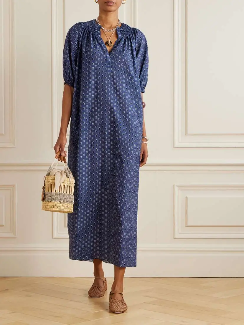 Matteau Gathered Printed Organic Cotton And Silk-blend Maxi Dress | Thumbnail 2 Matteau Gathered Printed Organic Cotton And Silk-blend Maxi Dress | Thumbnail 2