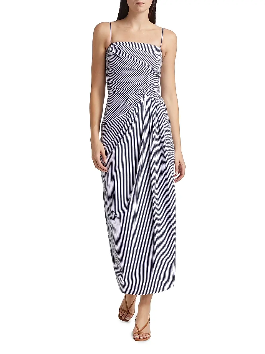 Adam Lippes Women's Cari Stripe Poplin Midi-Dress | Thumbnail 2