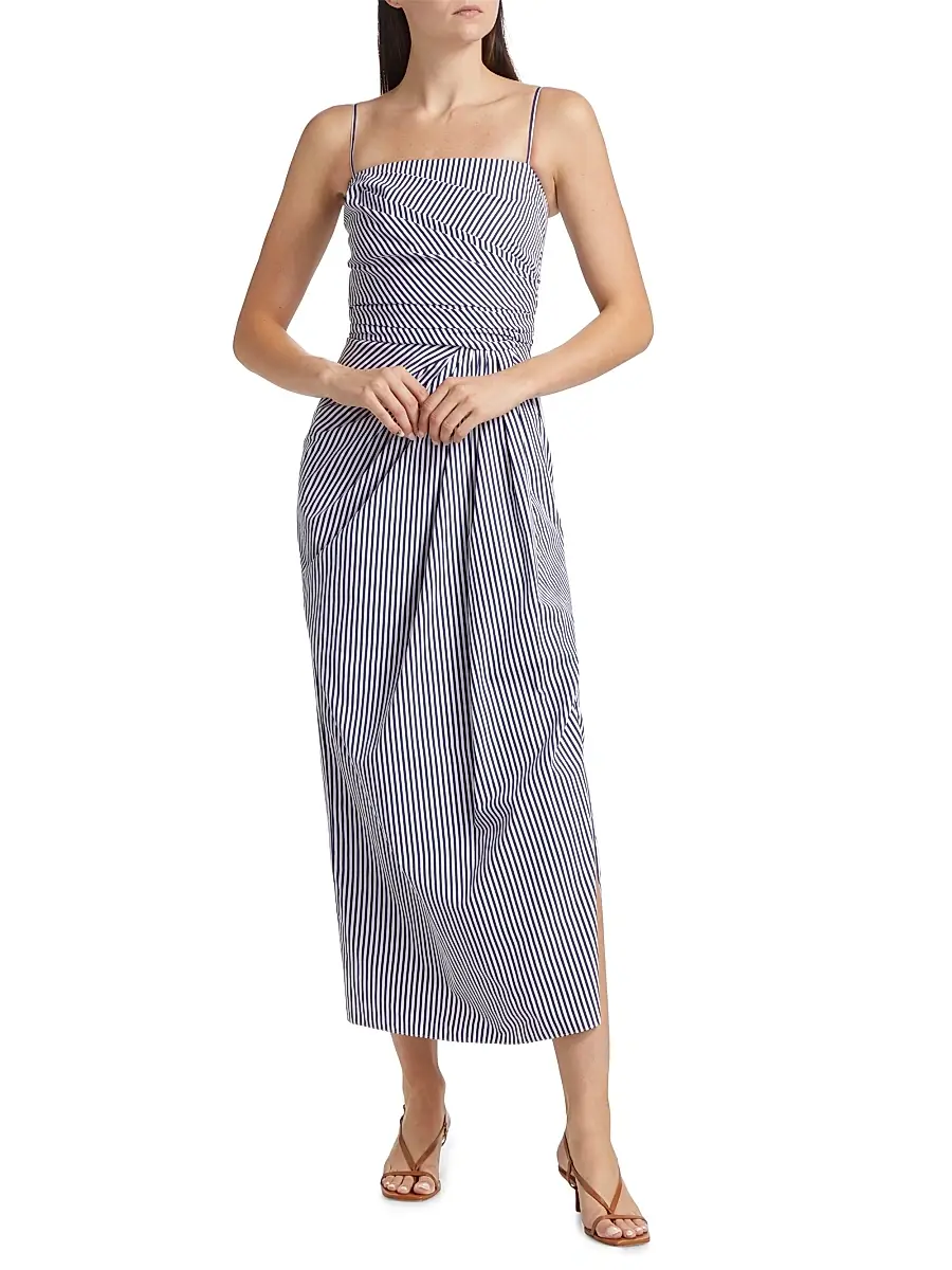 Adam Lippes Women's Cari Stripe Poplin Midi-Dress | Thumbnail 3