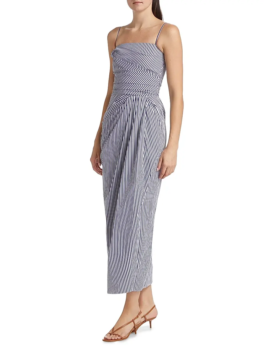 Adam Lippes Women's Cari Stripe Poplin Midi-Dress | Thumbnail 4