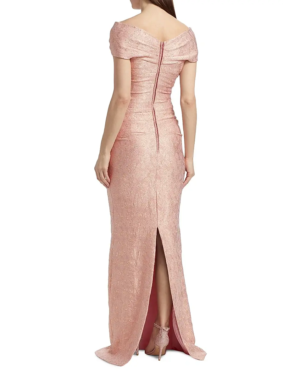 Teri Jon by Rickie Freeman Women's Metallic Jacquard Off-the-Shoulder Gown - Rose Gold | Thumbnail 5 Teri Jon by Rickie Freeman Women's Metallic Jacquard Off-the-Shoulder Gown - Rose Gold | Thumbnail 5