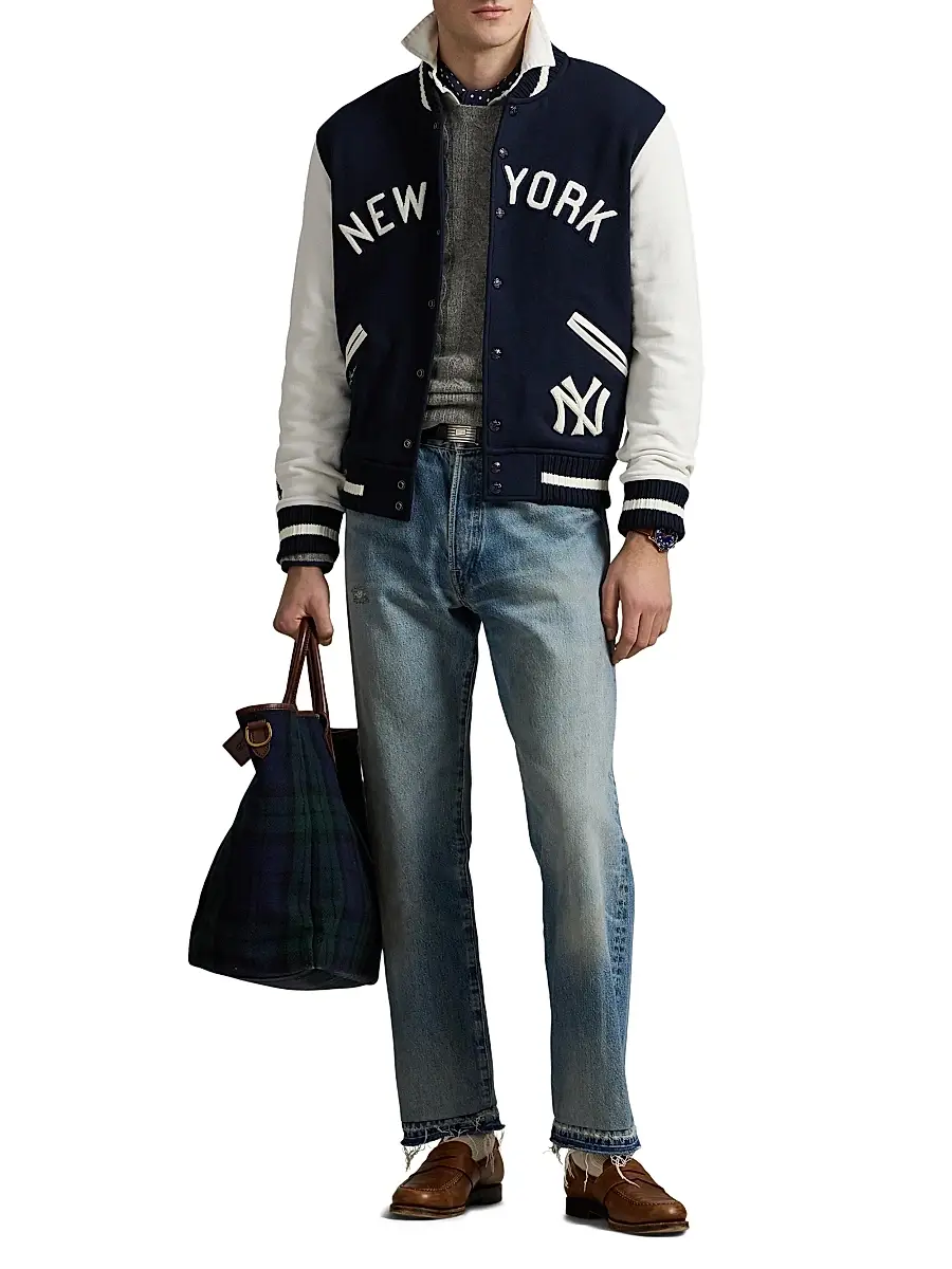 Polo Ralph Lauren Men's Yankees Fleece Bomber Jacket - Aviator Navy Deckwash White | Thumbnail 2
