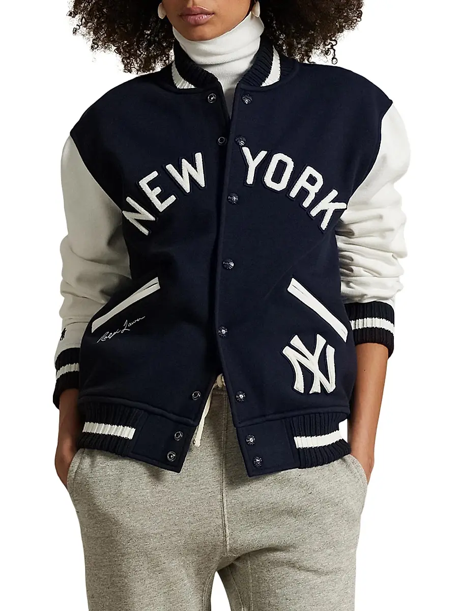 Polo Ralph Lauren Men's Yankees Fleece Bomber Jacket - Aviator Navy Deckwash White | Thumbnail 3