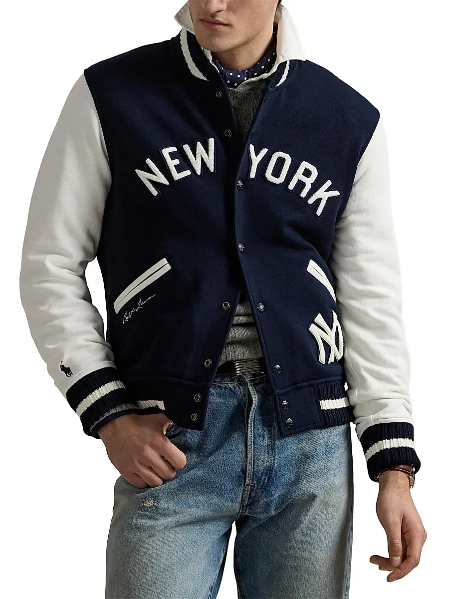 Polo Ralph Lauren Men's Yankees Fleece Bomber Jacket - Aviator Navy Deckwash White | Thumbnail 4
