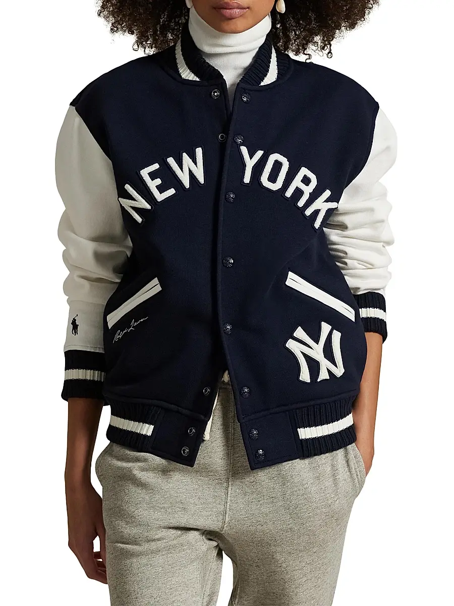 Polo Ralph Lauren Men's Yankees Fleece Bomber Jacket - Aviator Navy Deckwash White | Thumbnail 6
