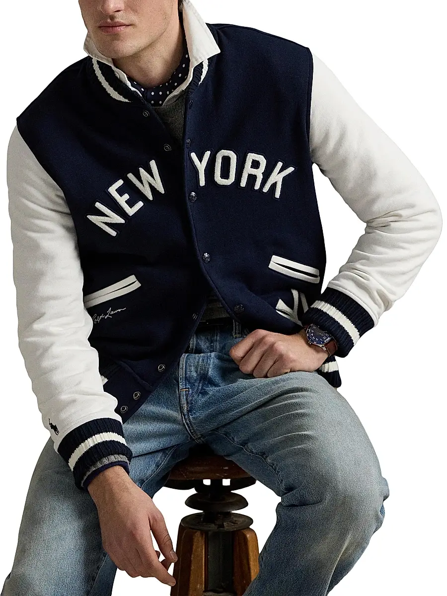 Polo Ralph Lauren Men's Yankees Fleece Bomber Jacket - Aviator Navy Deckwash White | Thumbnail 8