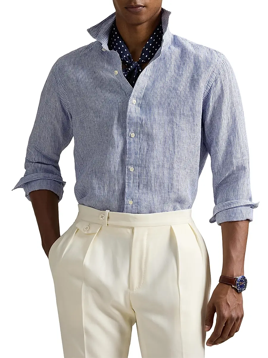 Polo Ralph Lauren Men's Classic Fit Striped Linen Shirt | Thumbnail 3 Polo Ralph Lauren Men's Classic Fit Striped Linen Shirt | Thumbnail 3