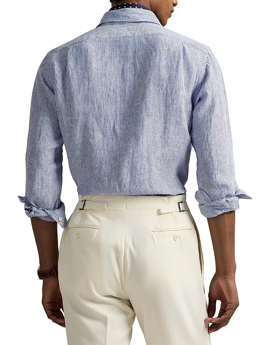 Polo Ralph Lauren Men's Classic Fit Striped Linen Shirt | Thumbnail 4 Polo Ralph Lauren Men's Classic Fit Striped Linen Shirt | Thumbnail 4