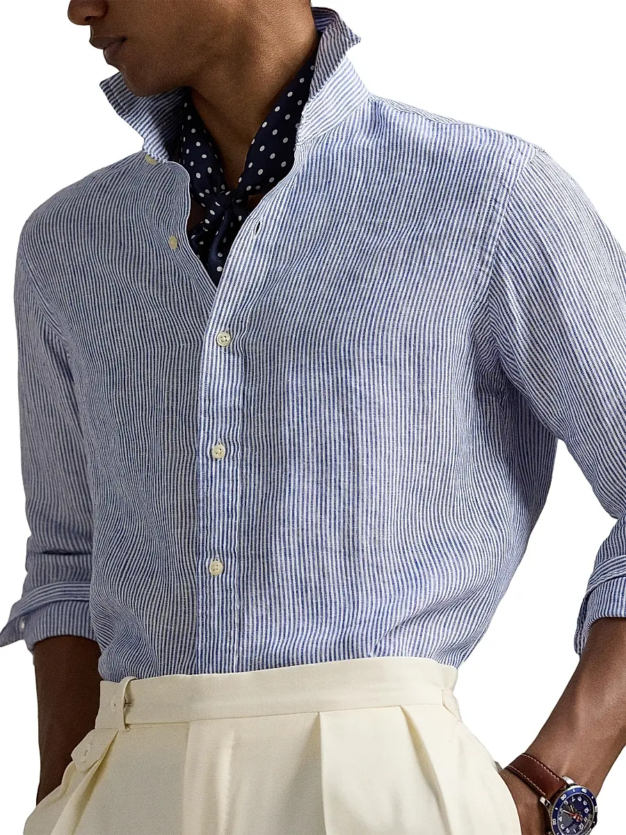 Polo Ralph Lauren Men's Classic Fit Striped Linen Shirt | Thumbnail 5 Polo Ralph Lauren Men's Classic Fit Striped Linen Shirt | Thumbnail 5