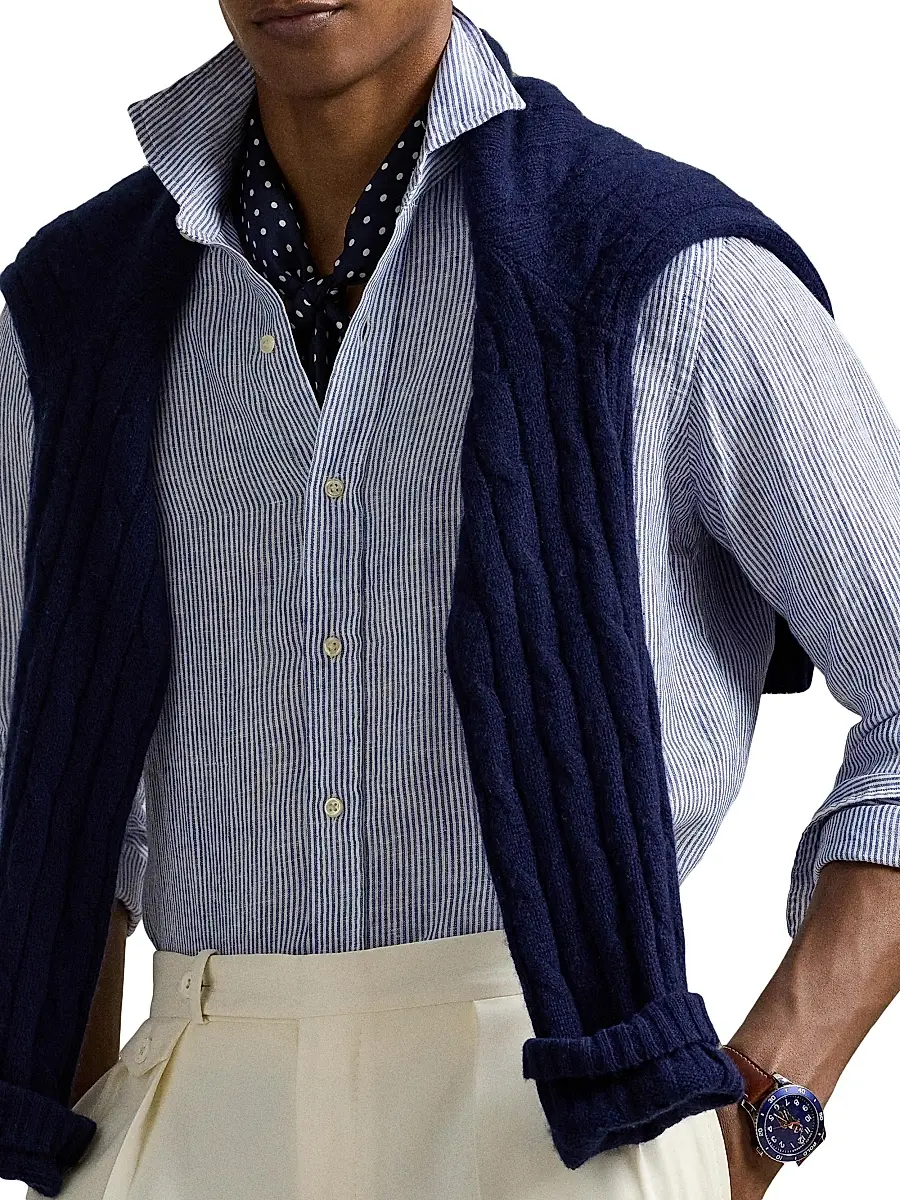 Polo Ralph Lauren Men's Classic Fit Striped Linen Shirt | Thumbnail 6 Polo Ralph Lauren Men's Classic Fit Striped Linen Shirt | Thumbnail 6