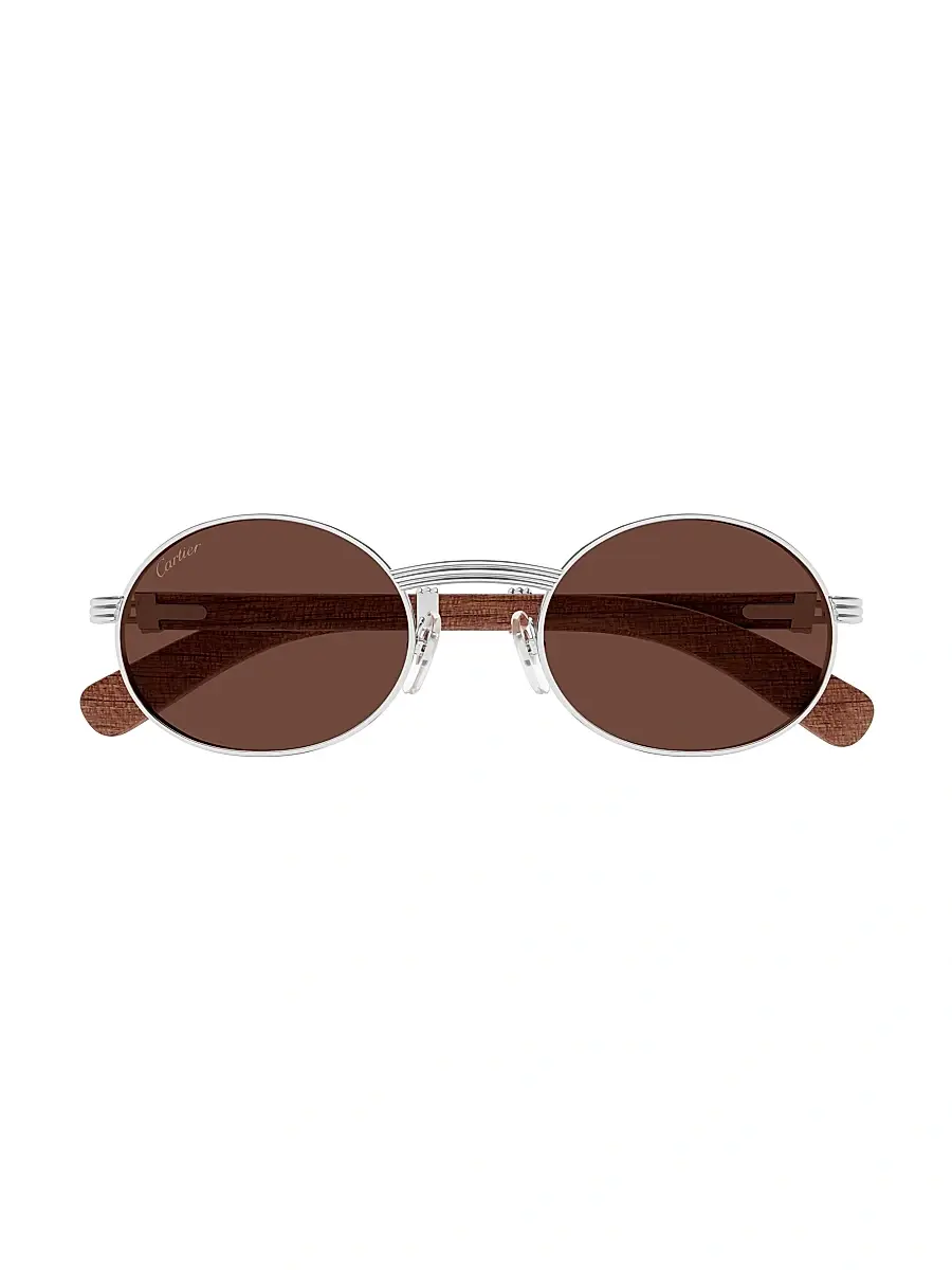 Cartier Men's Première De 53MM Oval Sunglasses - Silver Brown | Thumbnail 2