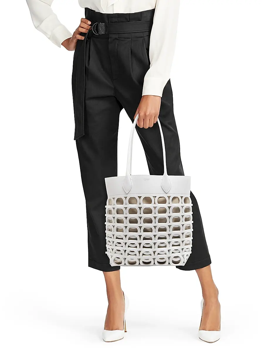 FERRAGAMO Women's Gancini Laser-Cut Leather Tote - Optic White | Thumbnail 2 FERRAGAMO Women's Gancini Laser-Cut Leather Tote - Optic White | Thumbnail 2
