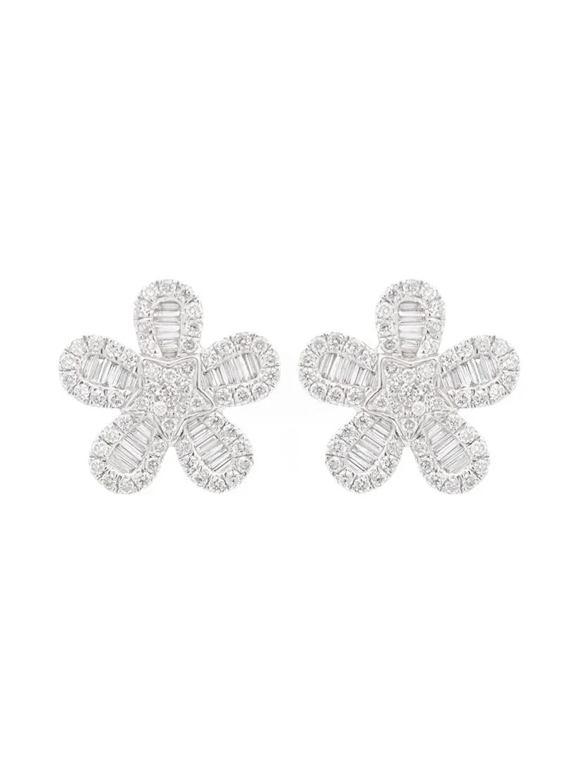 0.80ct Diamond 18K Gold Flower Earrings