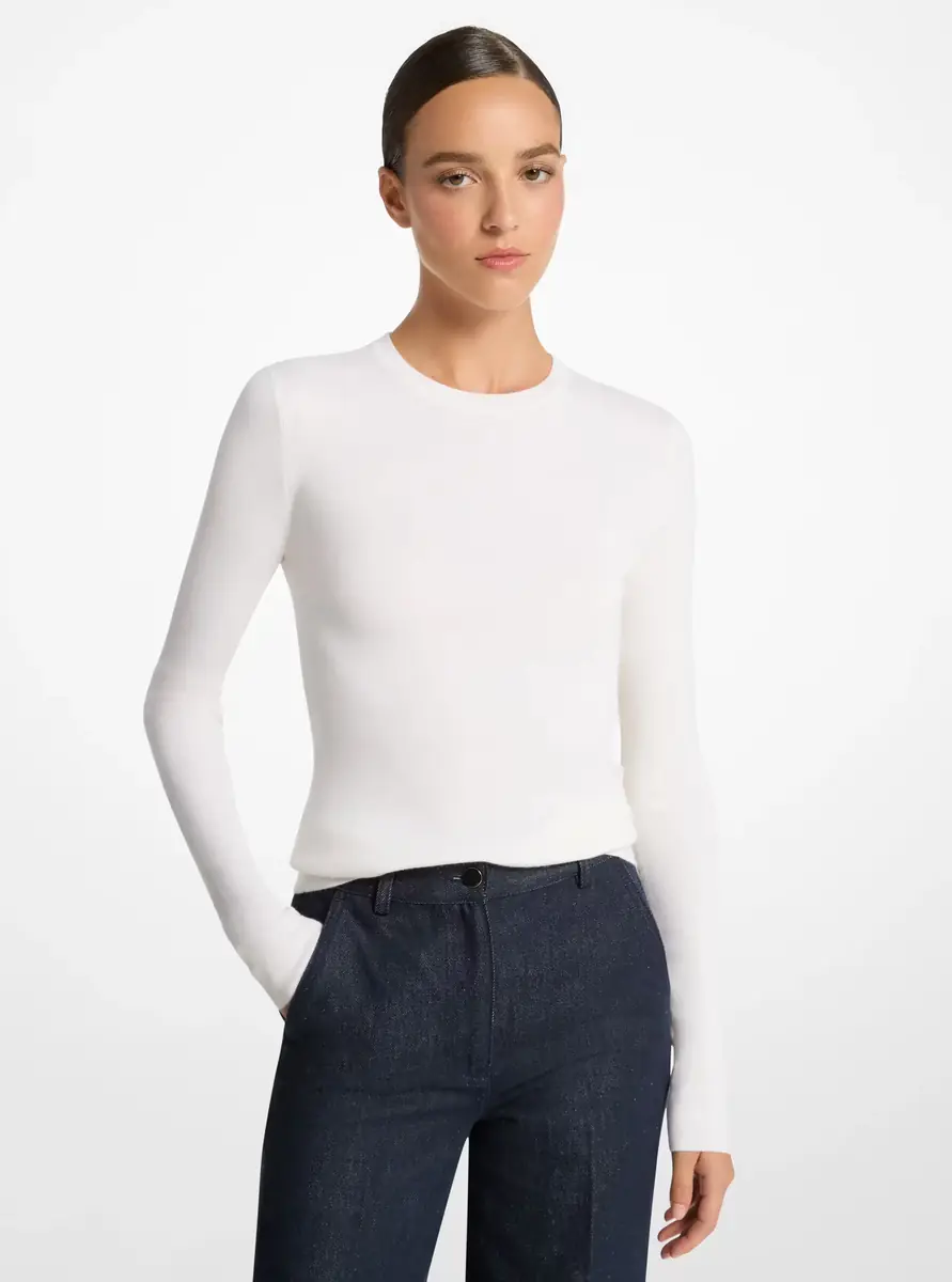 Michael Kors Collection Super Cashmere Long-Sleeve Shirt in White | Thumbnail 8 Michael Kors Collection Super Cashmere Long-Sleeve Shirt in White | Thumbnail 8
