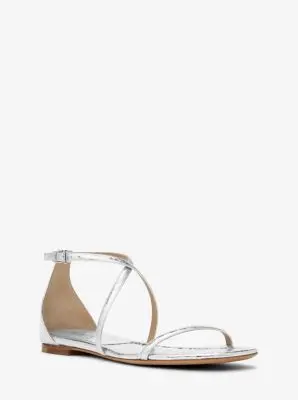 Michael Kors Collection Polly Metallic Python Embossed Leather Sandal in Silver | Thumbnail 2 Michael Kors Collection Polly Metallic Python Embossed Leather Sandal in Silver | Thumbnail 2