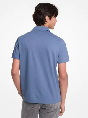 Michael Kors Collection Cotton Blend Piqué Zip-Up Polo Shirt in White | Thumbnail 3