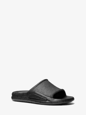 Michael Kors Collection Griffin Signature Logo Slide Sandal in Black | Thumbnail 2 Michael Kors Collection Griffin Signature Logo Slide Sandal in Black | Thumbnail 2