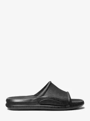 Michael Kors Collection Griffin Signature Logo Slide Sandal in Black | Thumbnail 3 Michael Kors Collection Griffin Signature Logo Slide Sandal in Black | Thumbnail 3