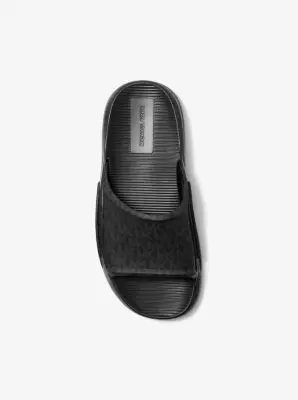 Michael Kors Collection Griffin Signature Logo Slide Sandal in Black | Thumbnail 4 Michael Kors Collection Griffin Signature Logo Slide Sandal in Black | Thumbnail 4