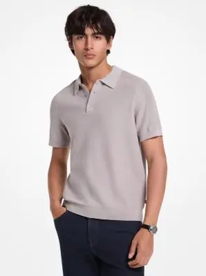 Michael Kors Collection Cotton Mouliné Polo Shirt in Blue | Thumbnail 2 Michael Kors Collection Cotton Mouliné Polo Shirt in Blue | Thumbnail 2