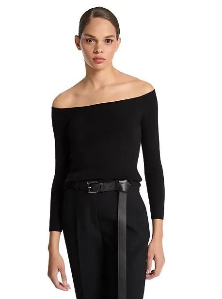 Michael Kors Collection Cashmere Ballet Pullover Top in Black
