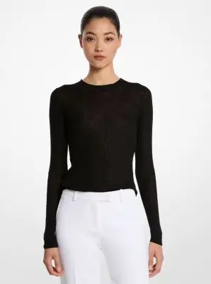 Michael Kors Collection Hutton Ribbed Superfine Linen-and-Cotton Blend Sweater in Black | Thumbnail 2 Michael Kors Collection Hutton Ribbed Superfine Linen-and-Cotton Blend Sweater in Black | Thumbnail 2