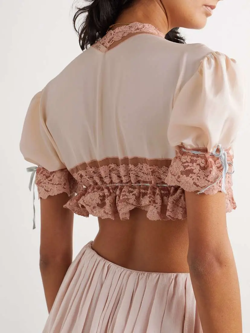 Chloé Cropped Lace-trimmed Silk-satin Top | Thumbnail 4 Chloé Cropped Lace-trimmed Silk-satin Top | Thumbnail 4