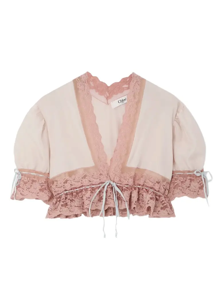 Cropped Lace-trimmed Silk-satin Top